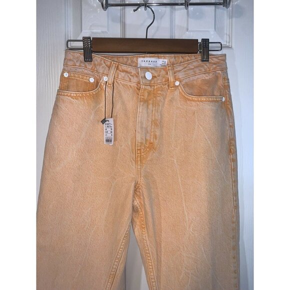 Topshop Orange Stone Washed Cropped Straight Leg Denim Mom Jeans Size 28 - Picture 3 of 8